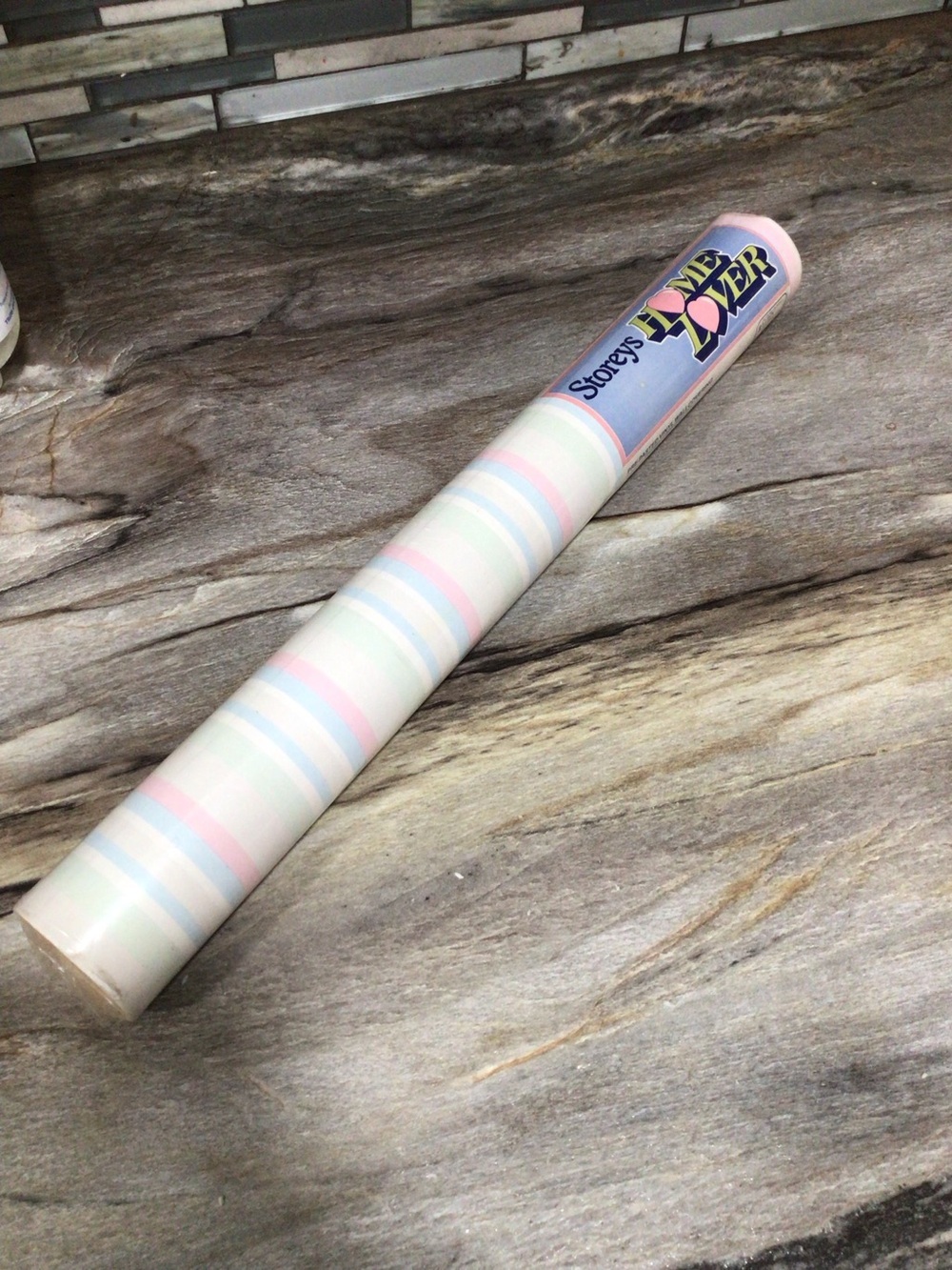 Vintage 1980s Storeys Home Lover Pastel Stripe Vinyl Wallpaper Roll Sealed UK.